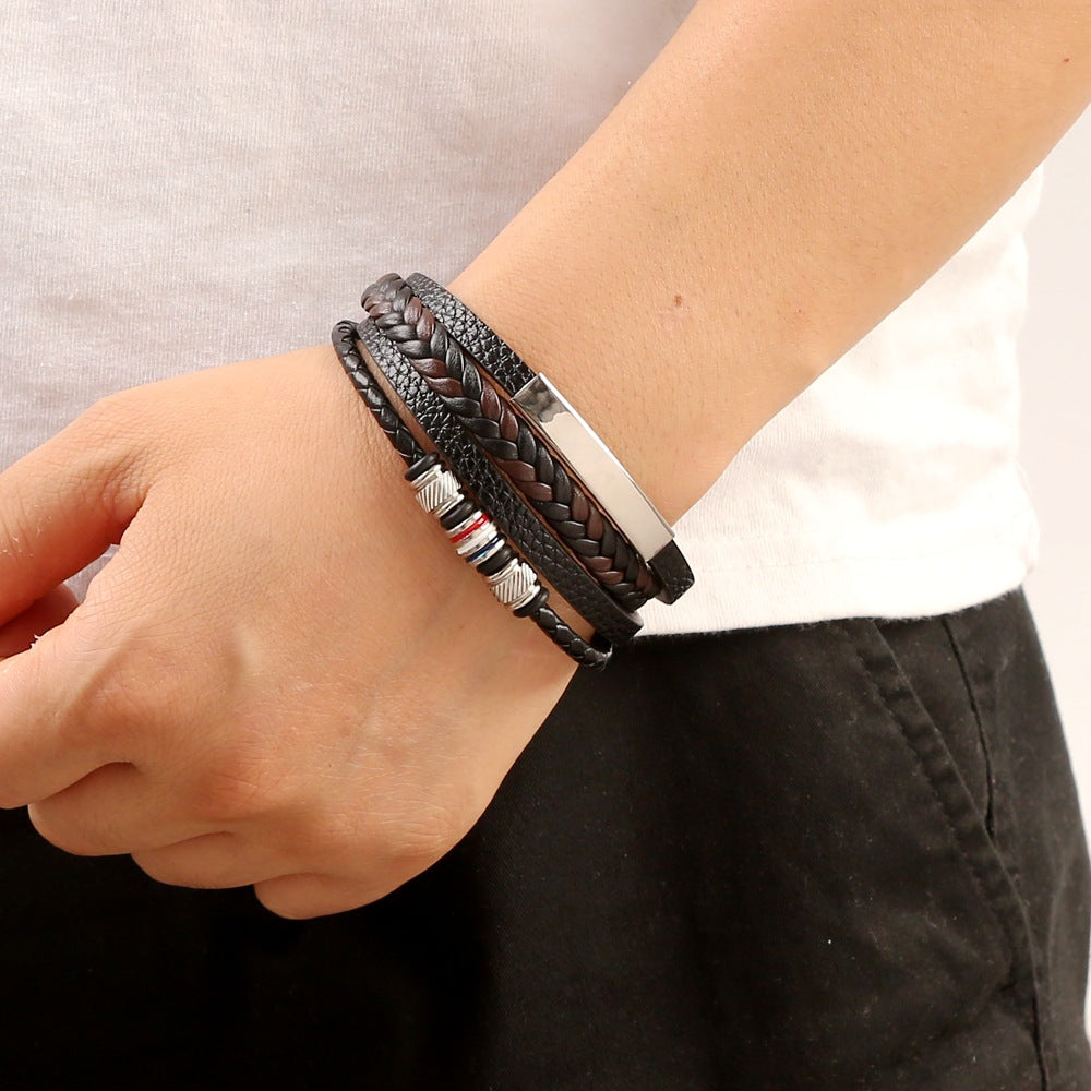 Men's & Women's High-grade Leather Hand Weaving Electroplated Alloy Bracelet
