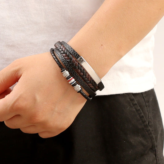 Men's & Women's High-grade Leather Hand Weaving Electroplated Alloy Bracelet