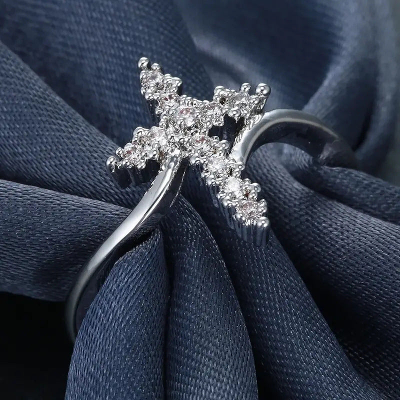 Shi Inlaid Zircon Geometric Engagement Wedding Creative Ring