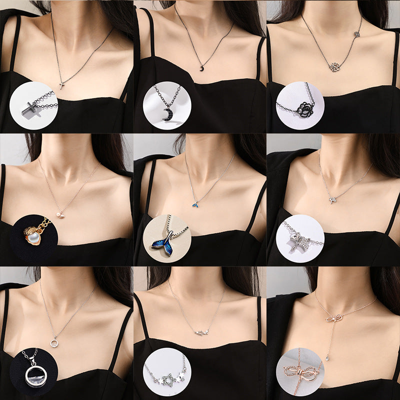 Women's Mori Style Blue Mermaid Tears Fish Cat Clavicle Chain Light Necklace