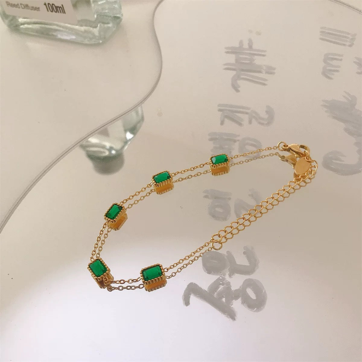 Steel Gold-plated Inlaid Emerald Zircon Female Necklaces