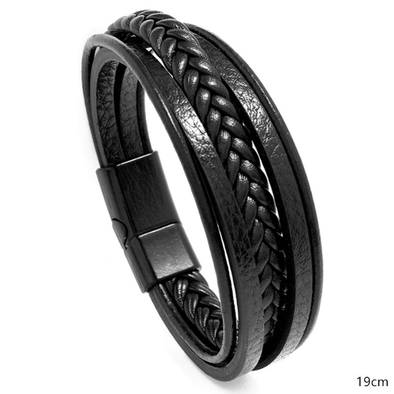 Versatile Men's Leather Braided Magnet Vintage Bracelet