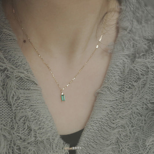 Gold-plated Grandmother Green Zircon Princess Square Necklaces