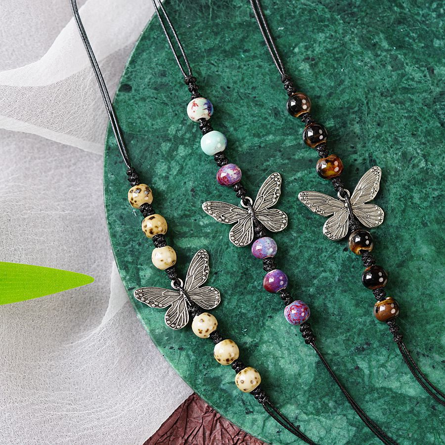 Made Retro Ceramic Butterfly Female Ethnic Necklaces