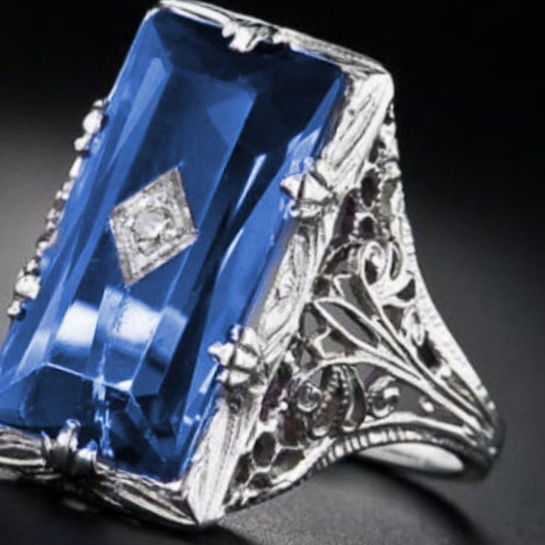 Chamfered Rectangular Purple Imitation Crystal Princess Rings