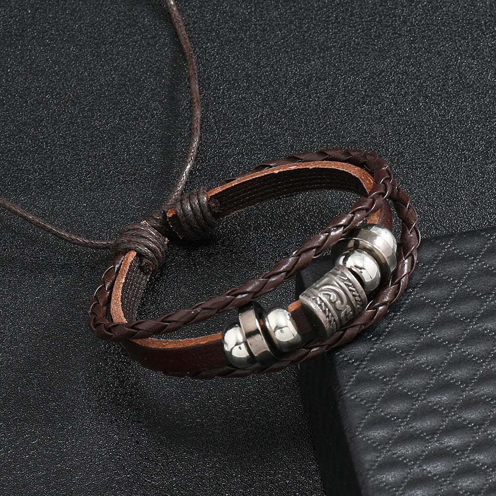 Fashion Leather Beaded Cowhide Woven Vintage Bracelets