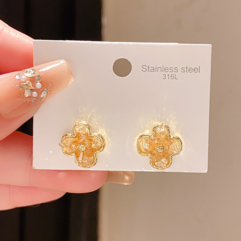 Needle Affordable Luxury Style Crystal Flowers Small Stud Earrings