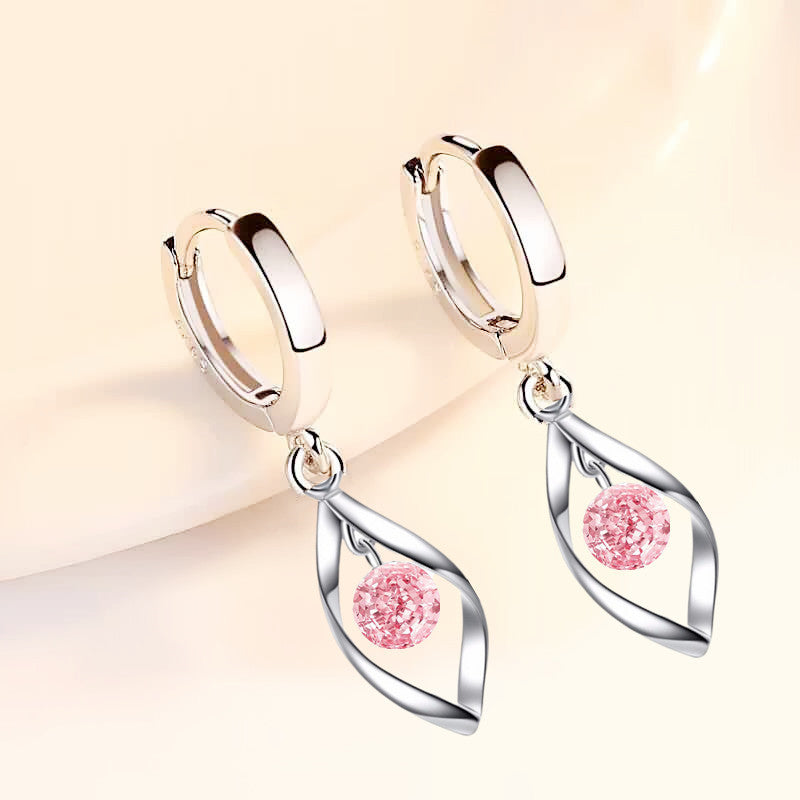 Women's Zircon Simple Sier Rotating Love Pearl Mid-length Earrings