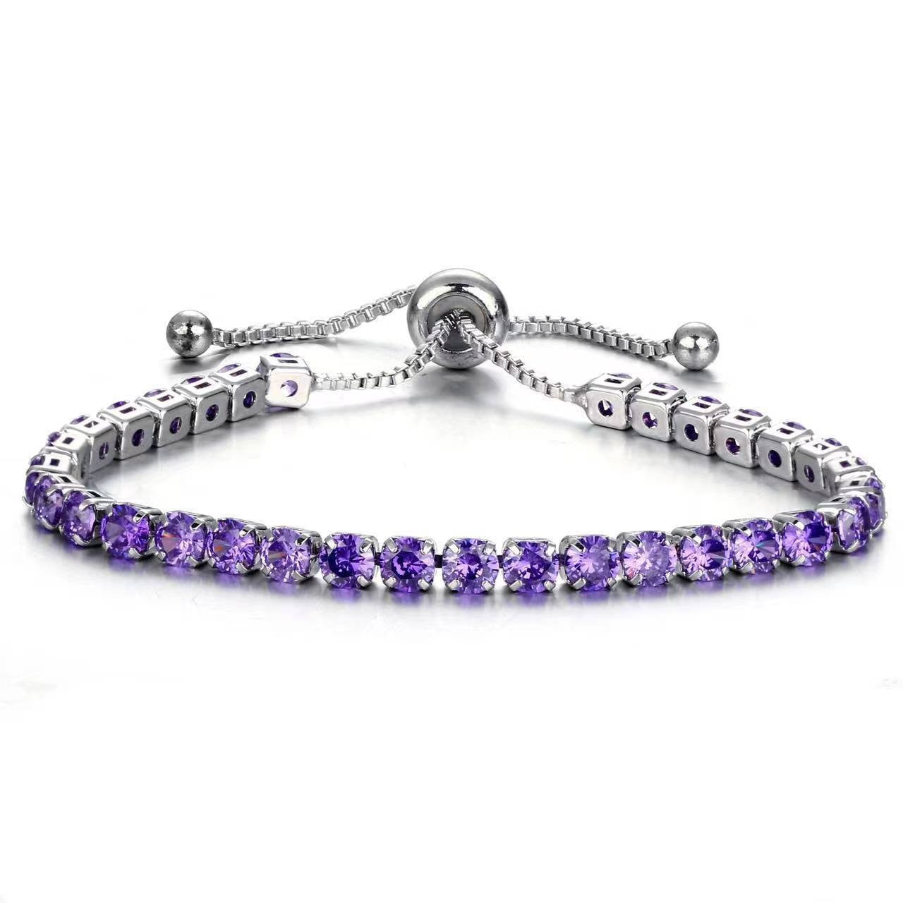 Women's Round Single Row Full Diamond Adjustable Beads Crystal Bracelet