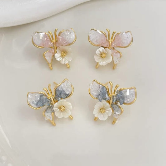 Gradient Blue Crystal Butterfly Female Niche Earrings