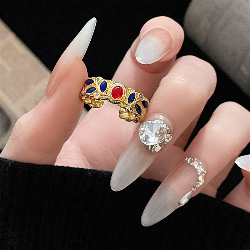 Ethnic Style Retro Color Enamel Drop Rings