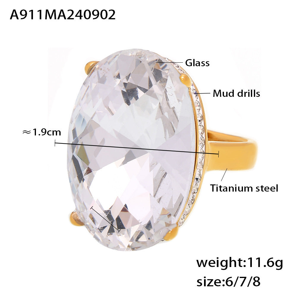 Glass Titanium Steel Gold Plated Retro Affordable Luxury Sense Rings