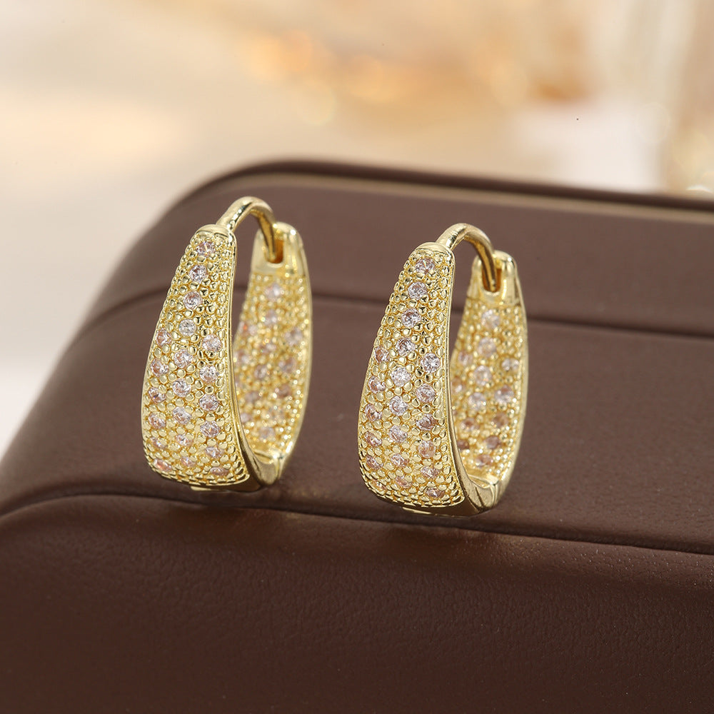 U-shaped Zircon Light Luxury Geometric Simple Copper Eardrop Ear Buckle