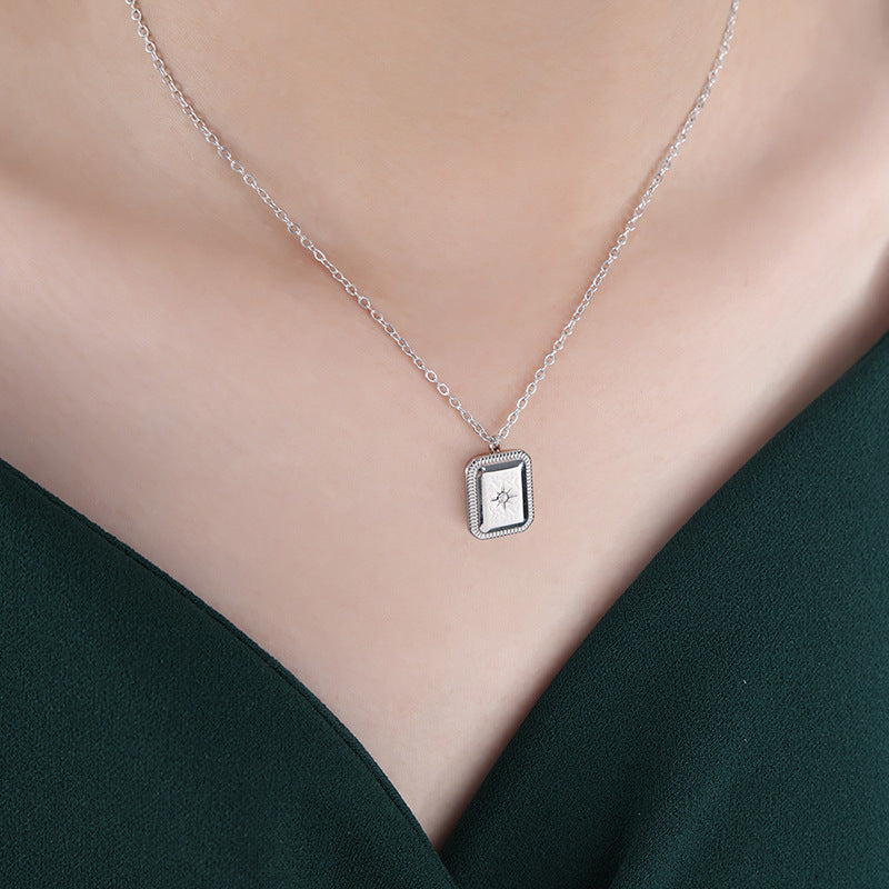 Geometric Square Inlaid Zircon Clavicle Chain Plated Necklaces