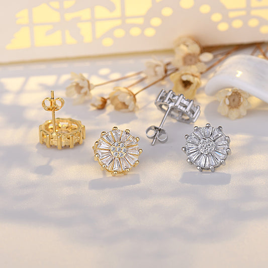 Summer Lotus Zircon Light Luxury Minority Design Stud Earrings