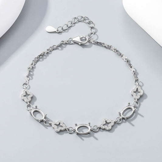 Sier Cool Wind Chinese Style Four-leaf Flower Auspicious Cloud Bracelet
