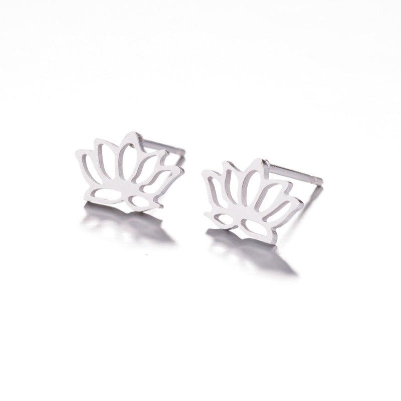 Lotus Ear Bone Hollow Origami Stainless Stud Earrings