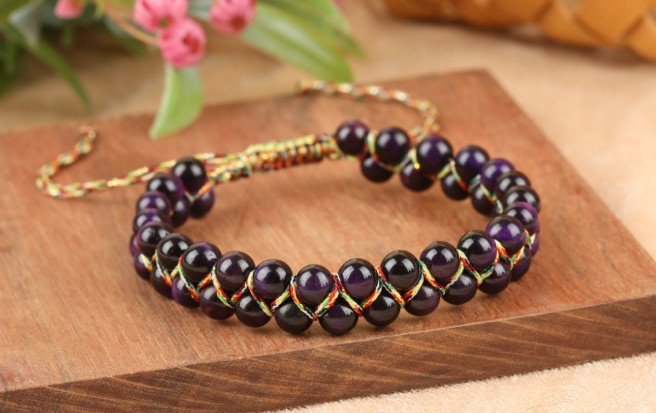 Colorful Tigereye Round Beads Hand-woven Adjustable Bracelet