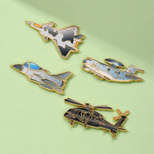 Aircraft Badge Helicopter Unmanned Fighter Brooch Metal Model Brooches