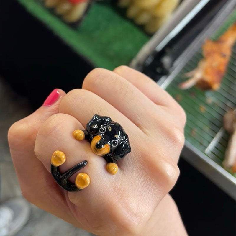 Children's Sausage Dog Design High Sense Delicate Heart Small Flower Rings