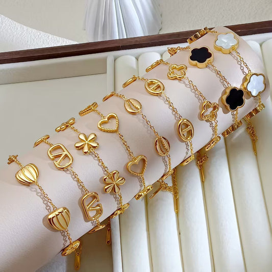 Stainless Steel Hollow Clover V-shaped Heart Affordable Luxury Bracelet