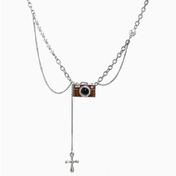 Women's Vintage Brown Camera For Design Personalized Hip Hop Twin Necklaces