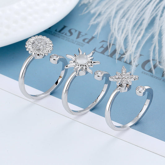 Women's & Men's Creative Set Spinning Adjustable Zircon Flower Rings