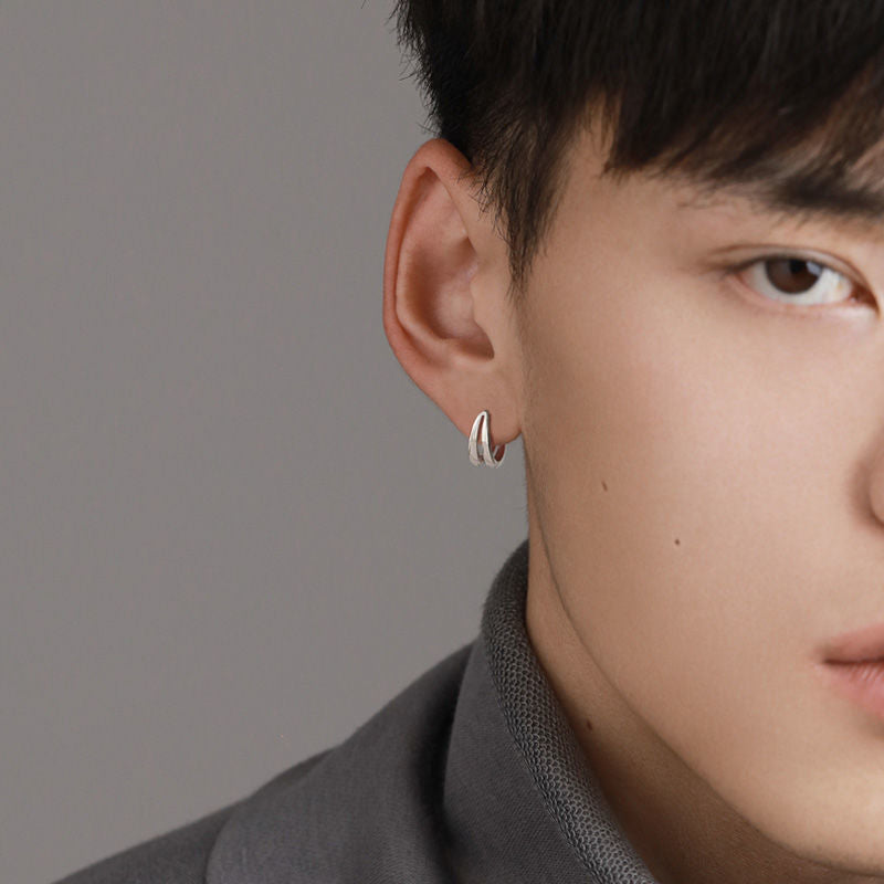 Men's Sier Tide Niche Personality Simple Ear Buckle