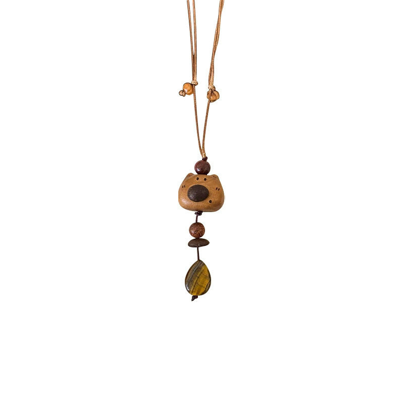 Cute Thing Coming Wooden Bear Female Long Sweater Chain Niche Necklace