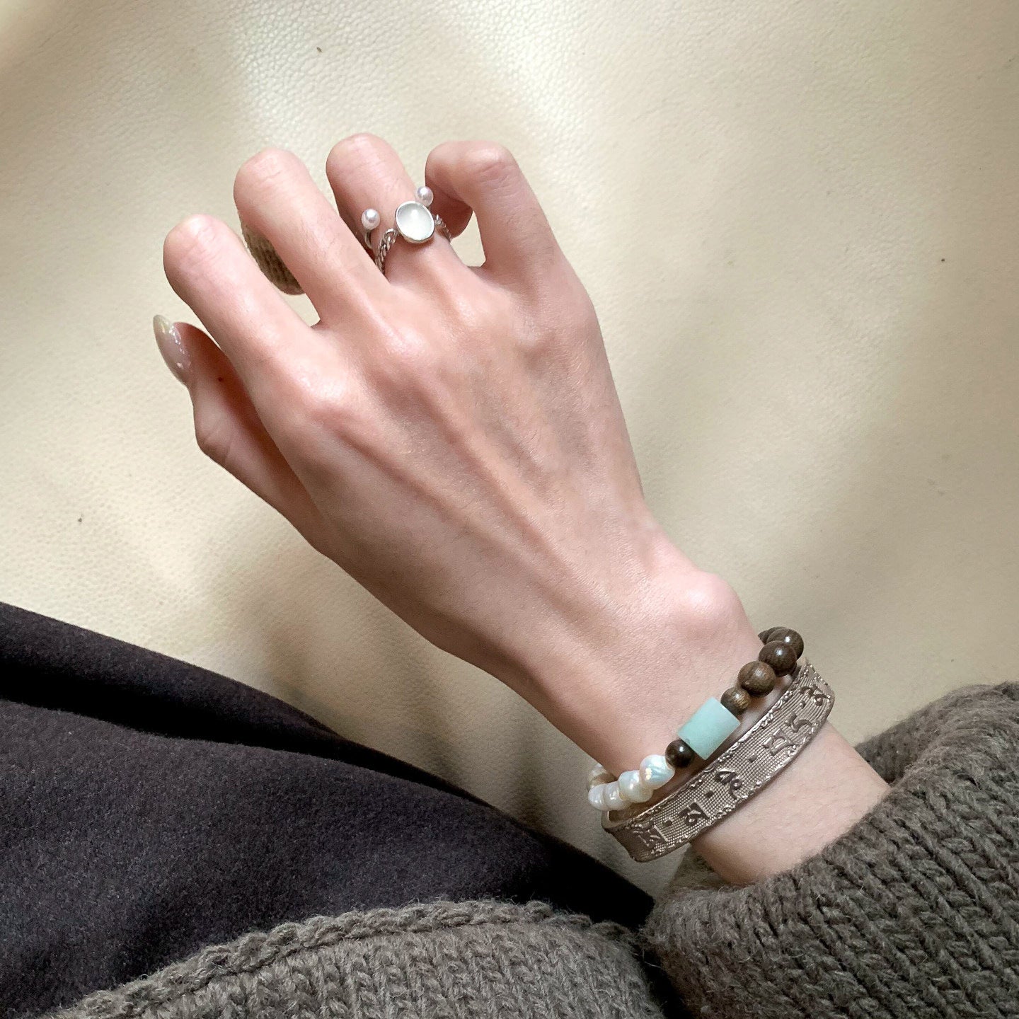 Cold Feeling Oval Egg Surface Stone Female Design Index Finger Ring