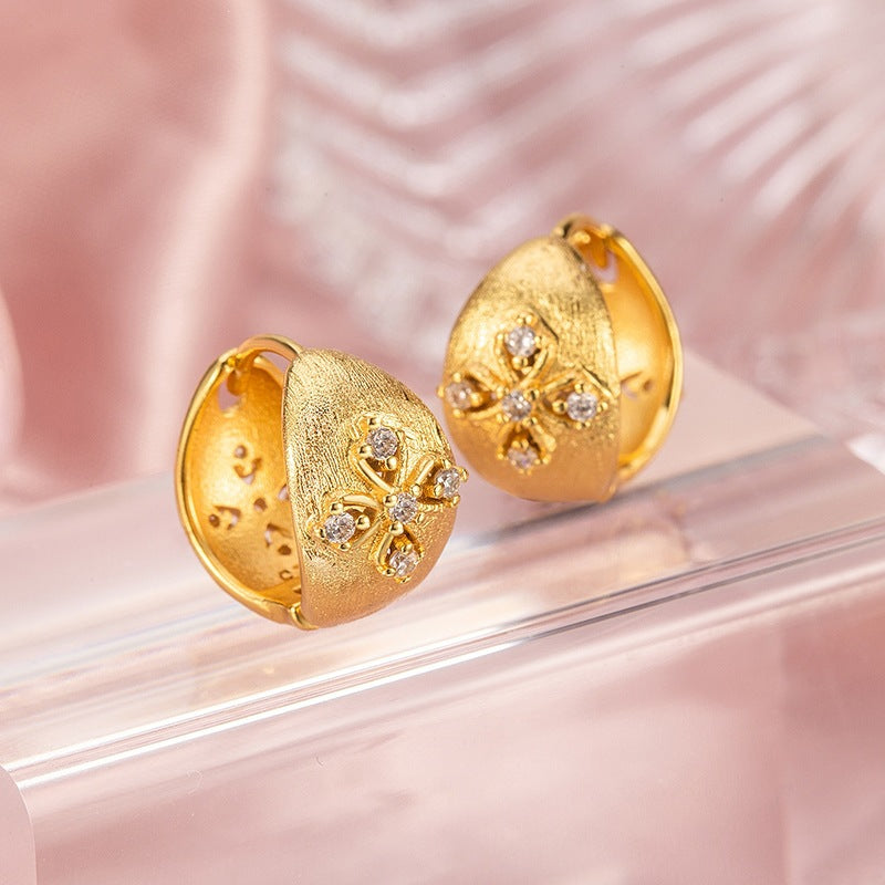 Cruciate Flower Clip Female French Vintage Style Hollow Brushed Design Rings