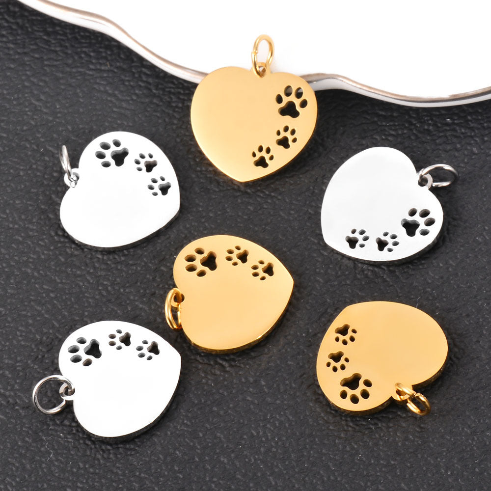 Steel Hollowed Heart Shape Dog's Paw Fully Pendants