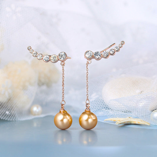 Pearl Copper Inlaid Zircon Ear Gold Rings
