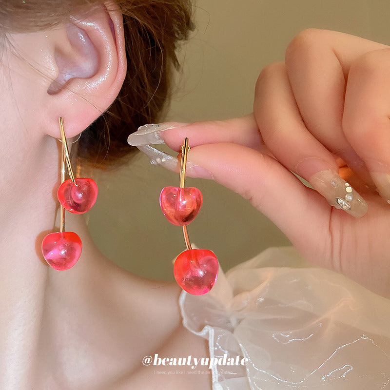 Needle Fresh Dopamine Cherry Girly Sweet Earrings