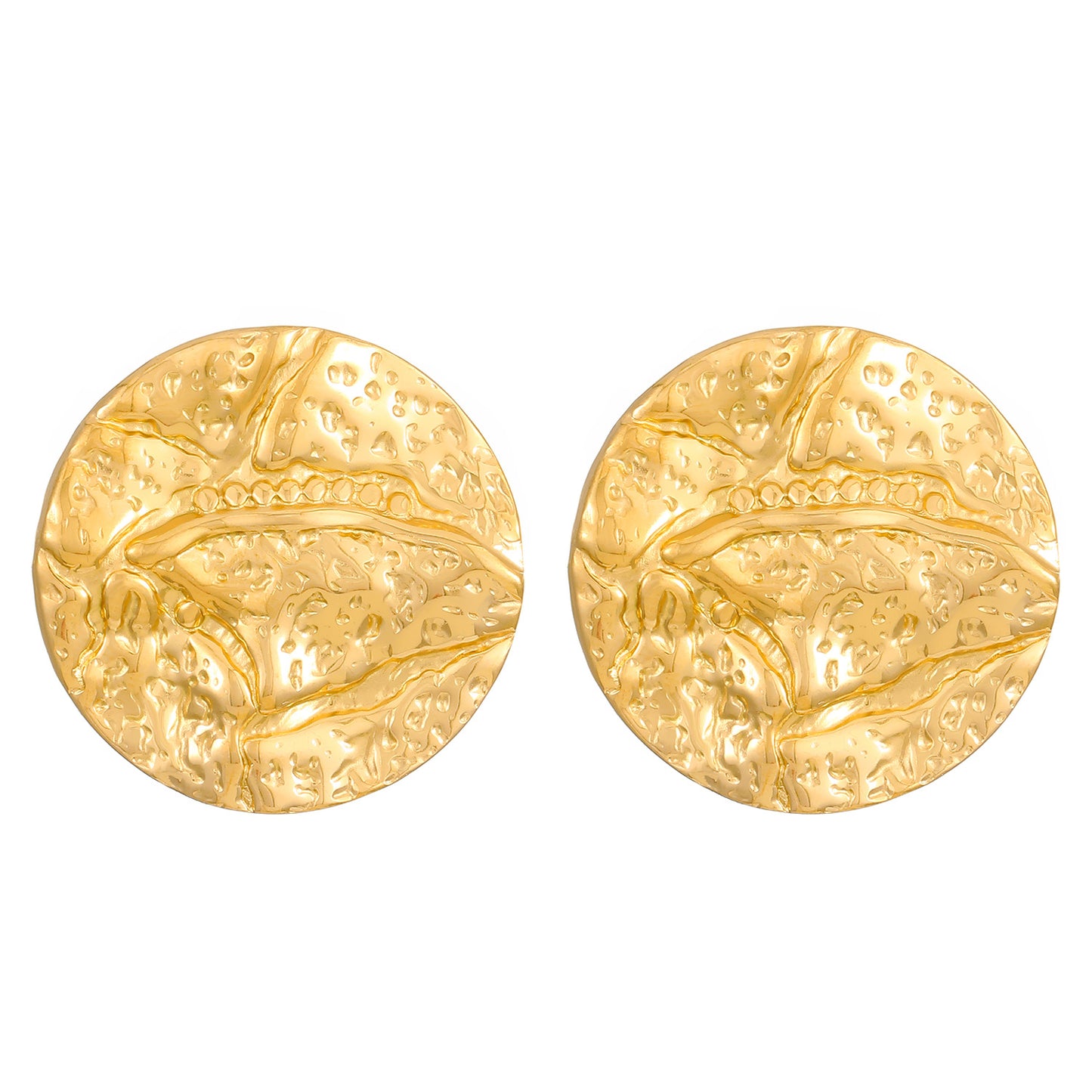 Retro Stainless Steel Round Pleated Pattern Vein Gold Earrings