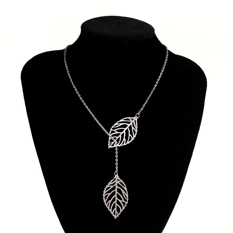 Fashion Trendy Mori Style Metal Leaves Double Necklaces
