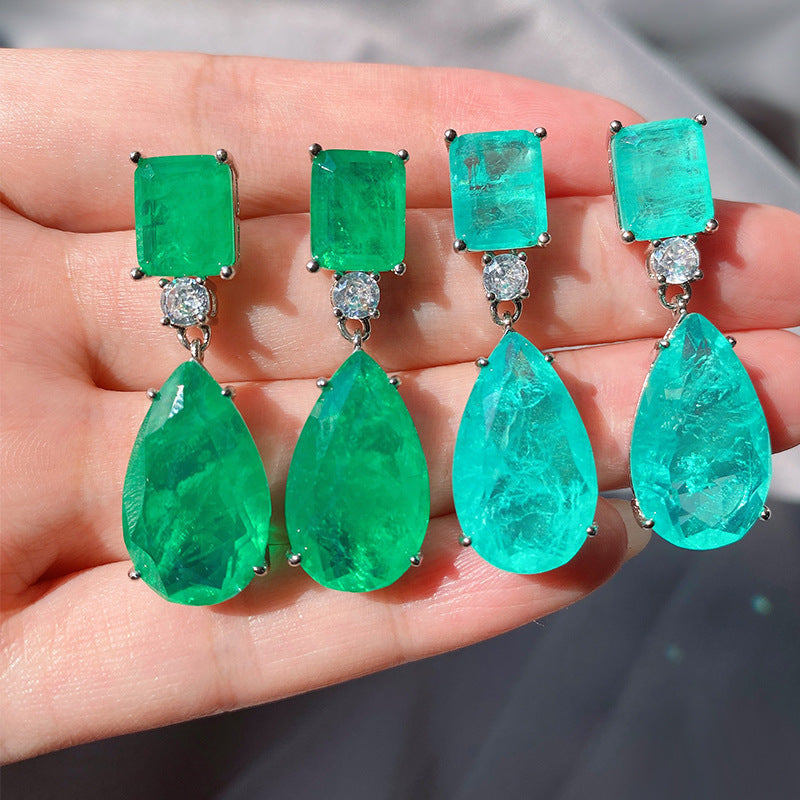 Women's Trendy Pear-shaped Imitation Paraiba Emerald Big Water Drop Rings