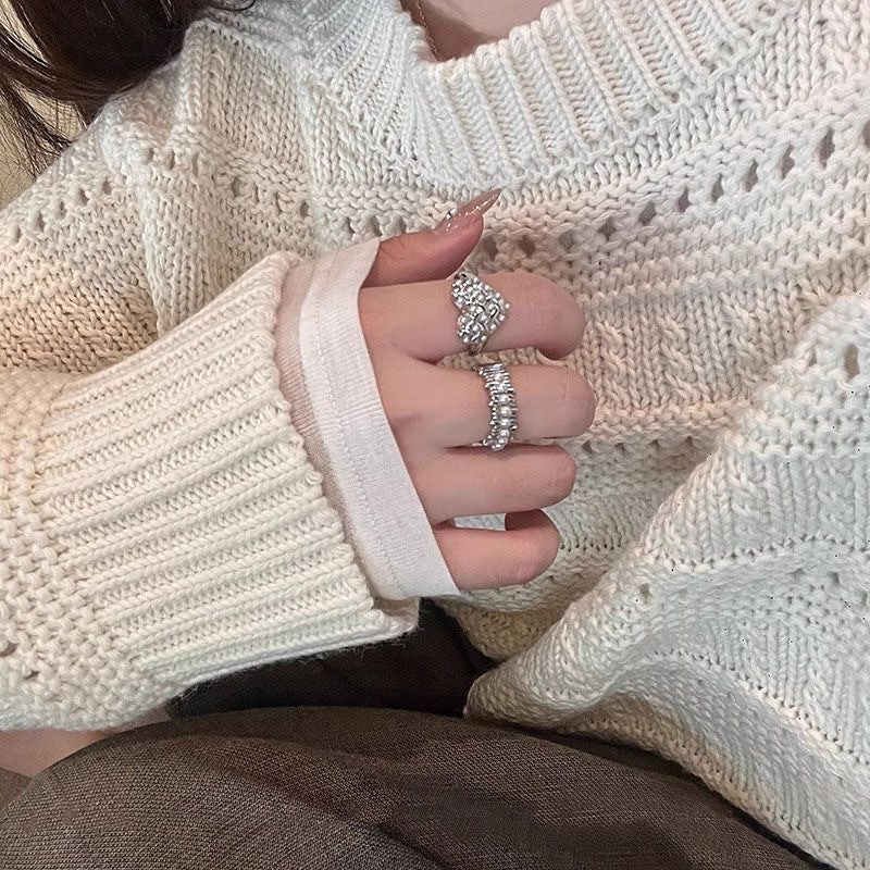 Gentle Sier Wide Version Love Pearl Rings