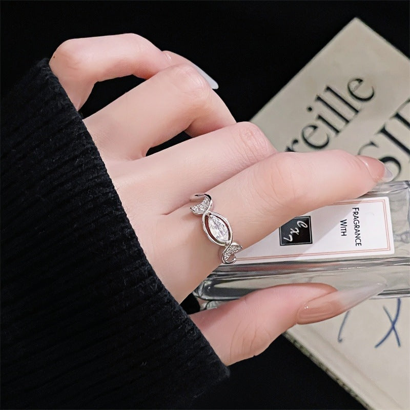 Colorful Crystals Open Bow Flower Design Elegant Light Rings