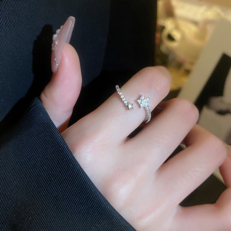 Real Gold Electroplated Zircon Buckle Light Luxury High Sense Index Ring