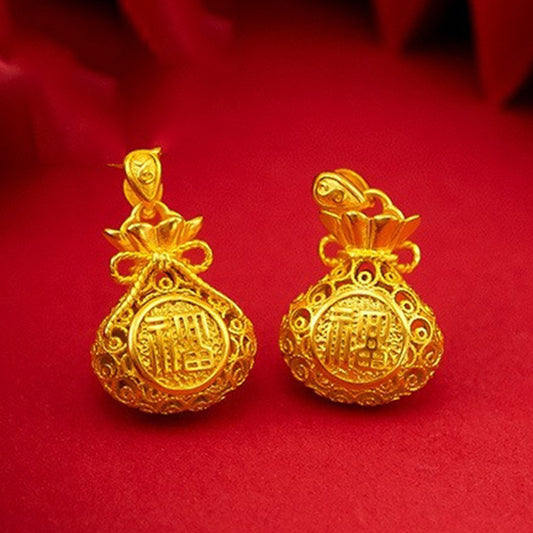 Women's & Men's Vietnam Placer Gold Hollow Lucky Bag Pendants