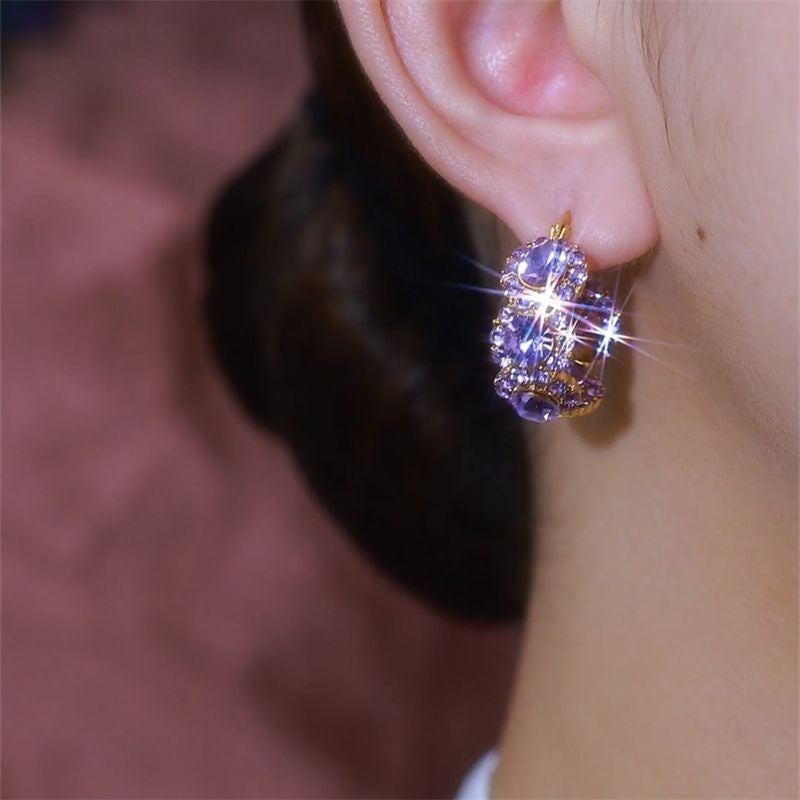 Pair Gold Zircon Light Luxury Fashion Unique Graceful Female Design Ear Buckle
