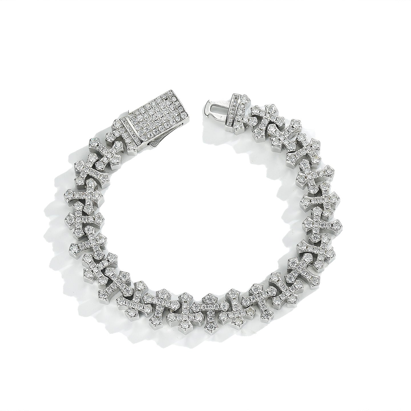 Women's & Men's Hip Hop Full Diamond Cross Gold Plated Inlaid Zircon Bracelets