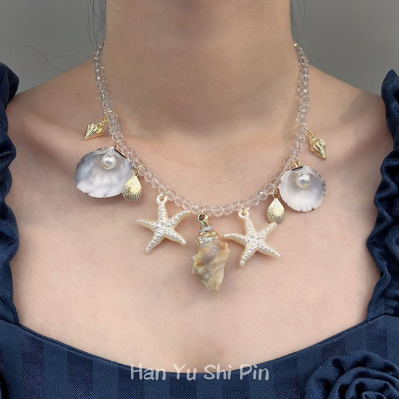 Women's Color Shell Starfish Beaded For Beach Vacation Niche Design Sweet Necklace