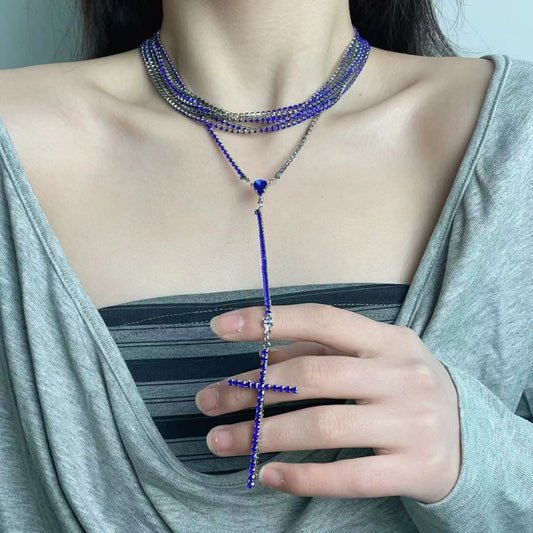 Women's High-grade Design Beaded Clavicle Chain Twin Cross Necklace