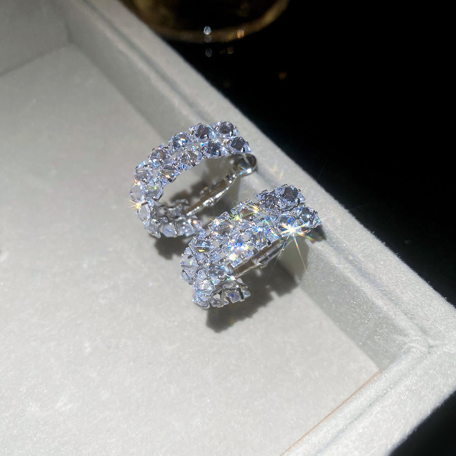Korean Style White Zircon High-grade Simple Personalized Design Sense Earrings