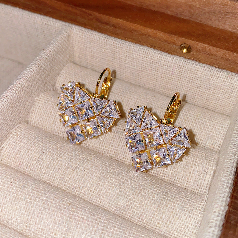 Women's Zircon Love Ear Clip Fashionable Temperamental Light Luxury Earrings