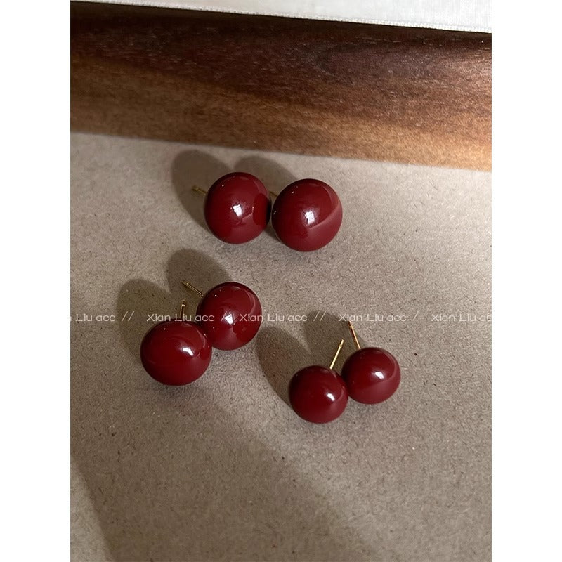 Sier Needle Red Cherry Daily Commuter Earrings