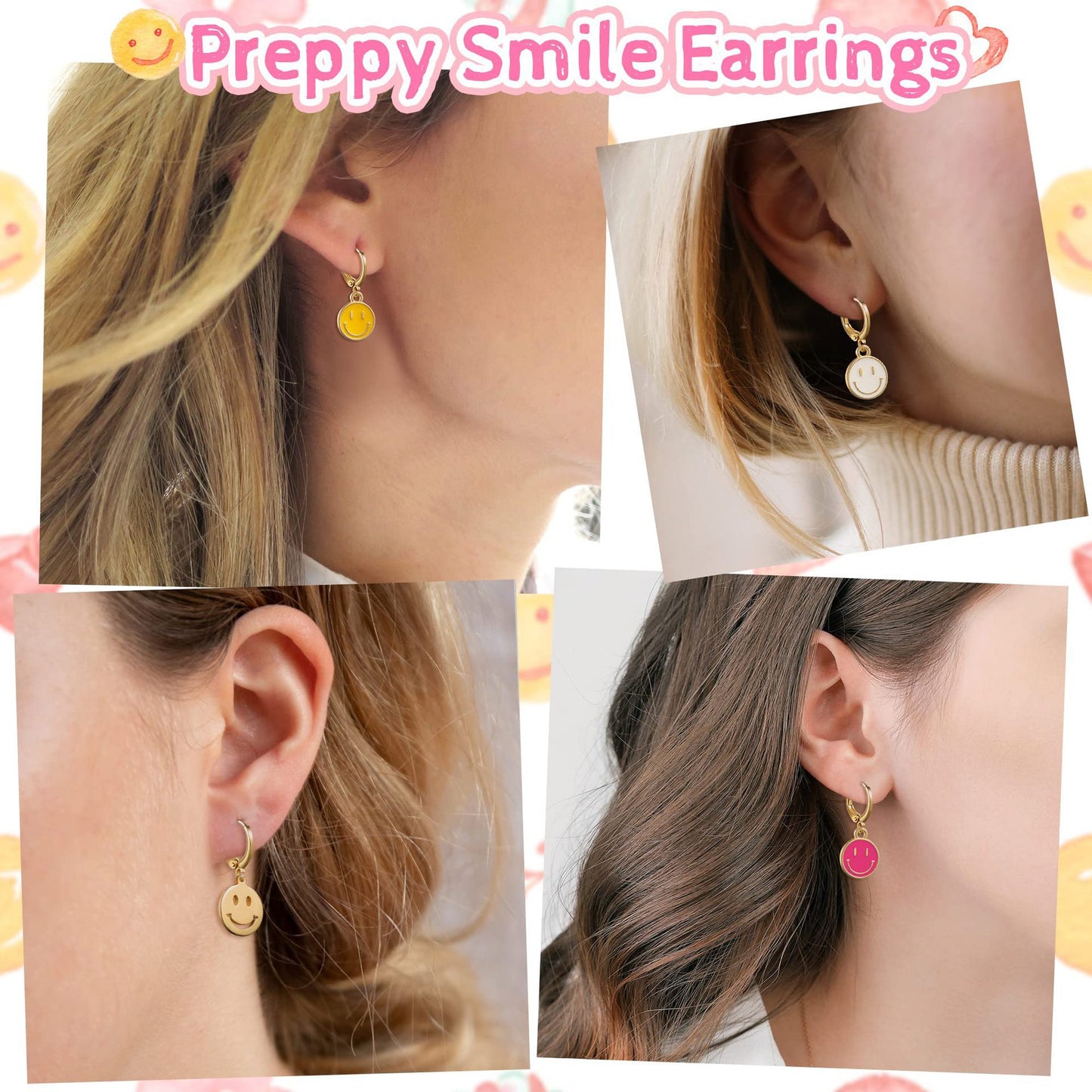 Cartoon Smiley Oil Dripping Craft Love Star Earrings