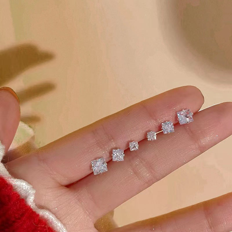 Women's Small Ear Versatile Rhinestone Simple Sier Earrings